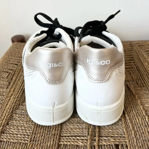 IGI&CO Shoes Women’s 7.5 Nappa Soft Bianca Nero Sneakers White Black - Picture 4 of 7